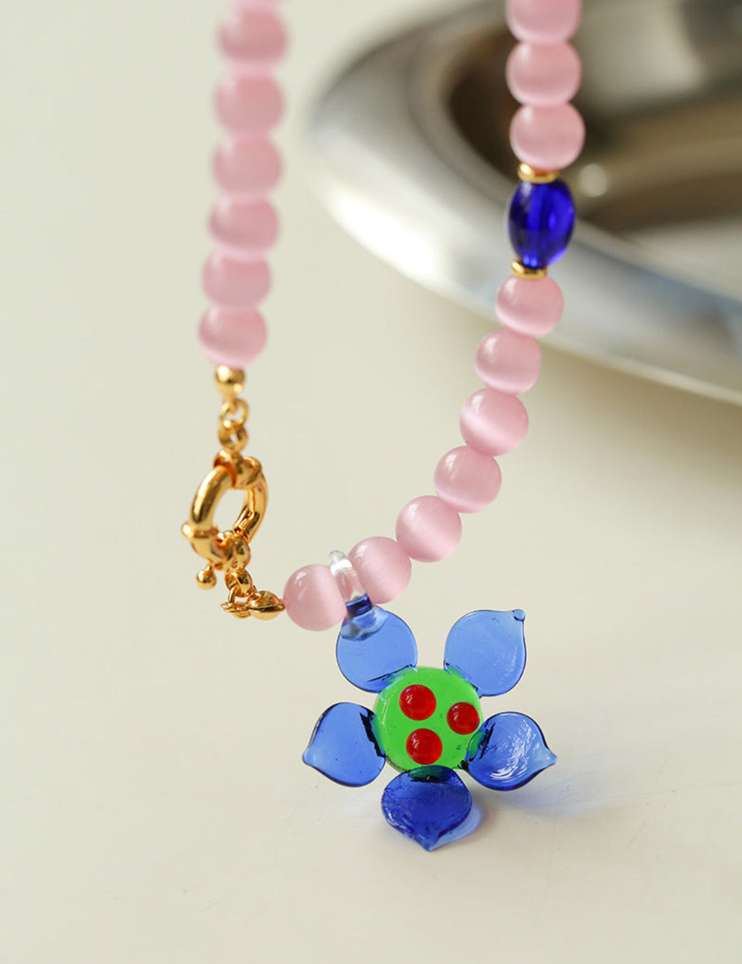 Summer Colored Cat's Eye Glass Necklace