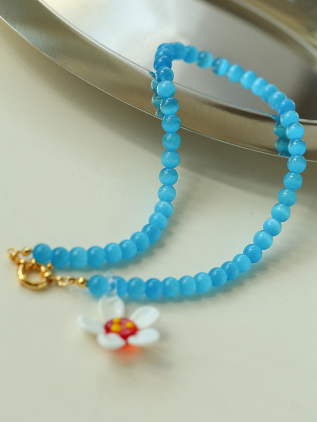 Summer Colored Cat's Eye Glass Necklace