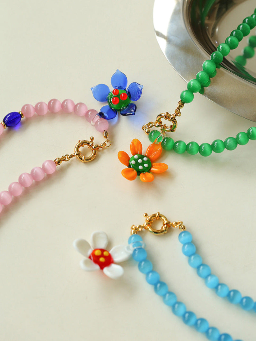 Summer Colored Cat's Eye Glass Necklace