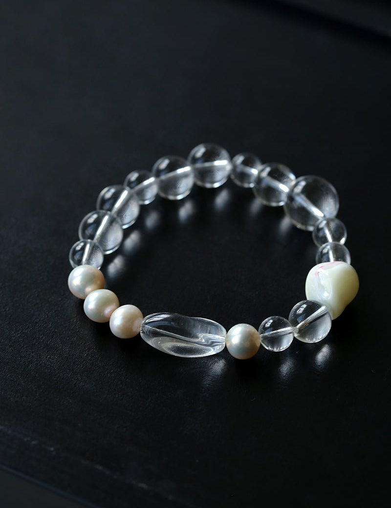 Summer Conch White Crystal Beaded Bracelet gembea jewelry