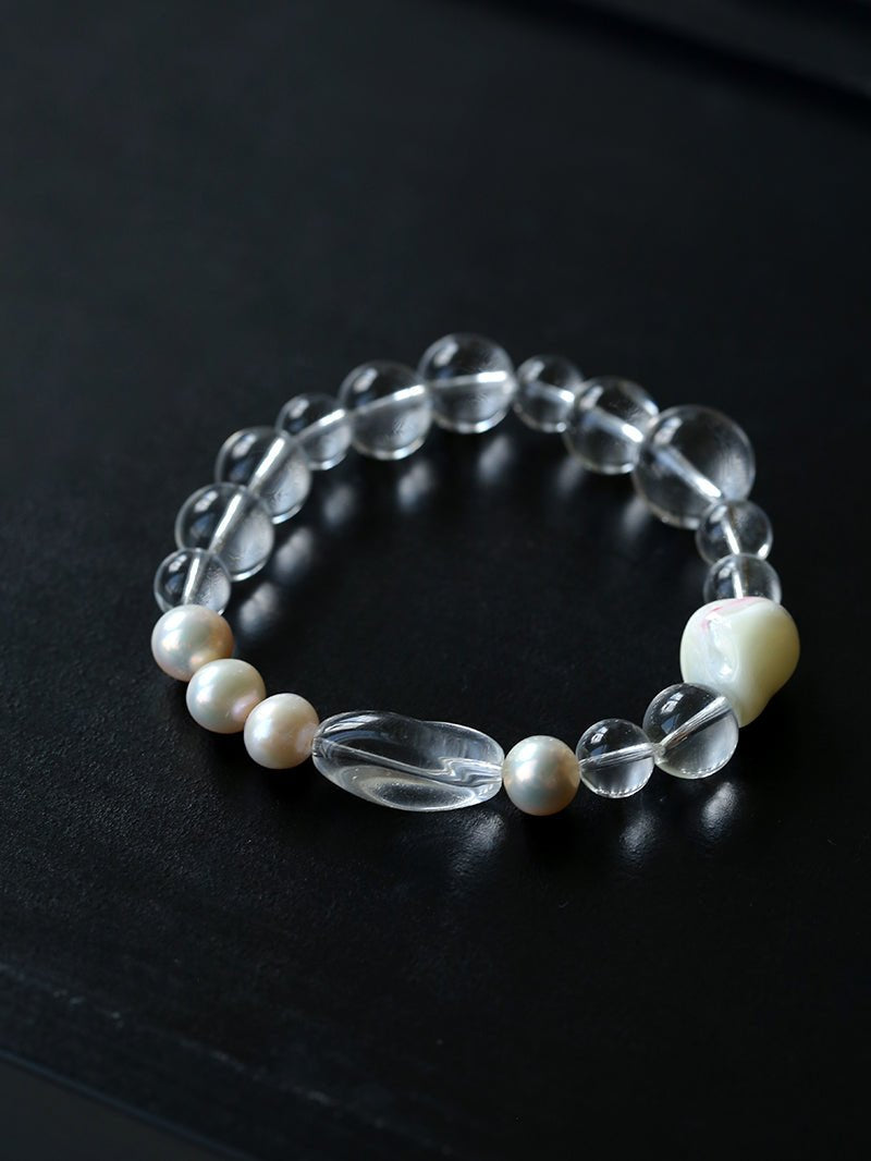 Summer Conch White Crystal Beaded Bracelet gembea jewelry