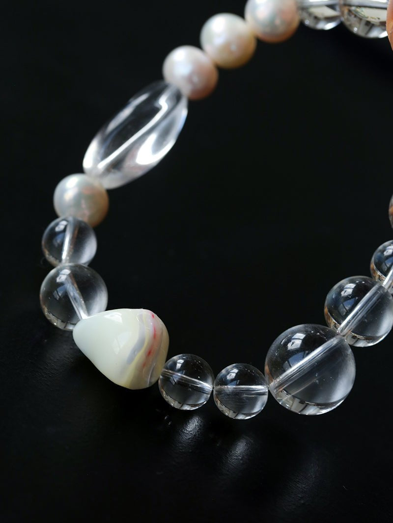 Summer Conch White Crystal Beaded Bracelet gembea jewelry