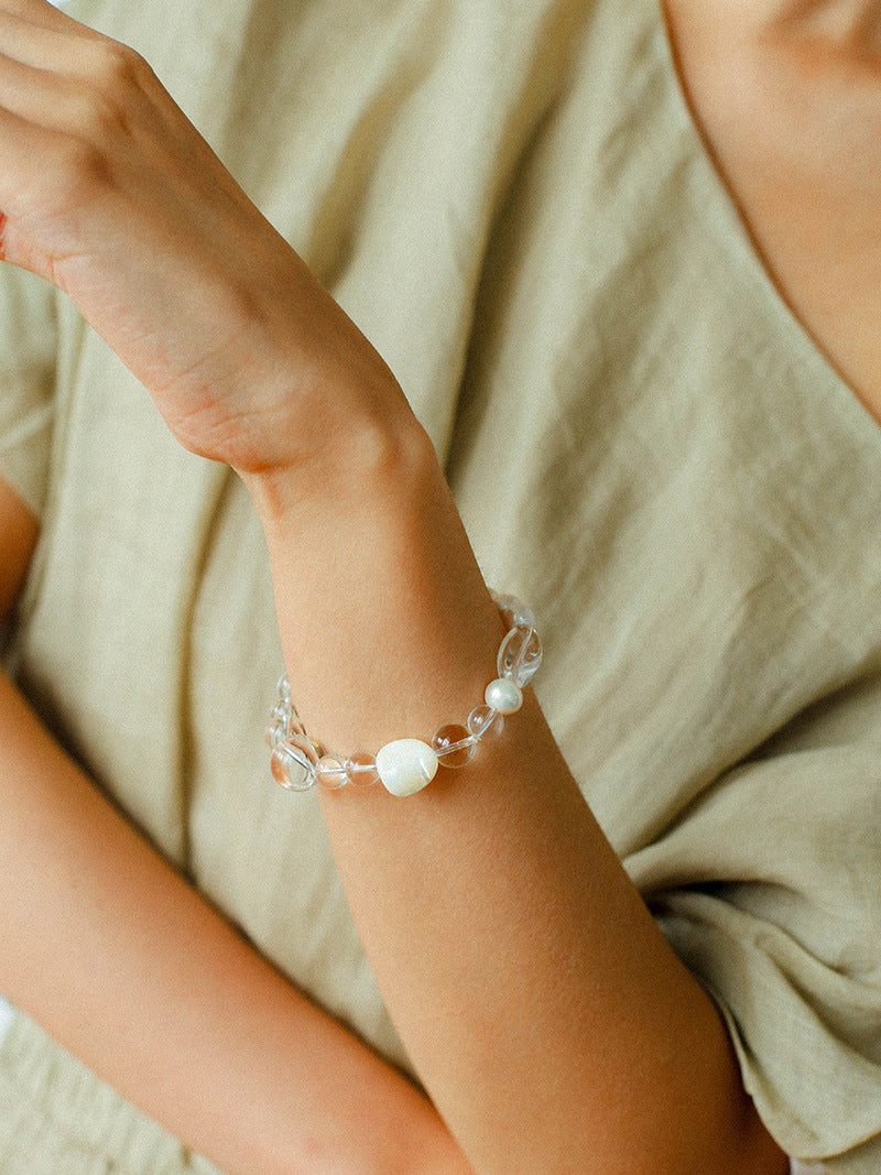 Summer Conch White Crystal Beaded Braceletgembea jewelry
