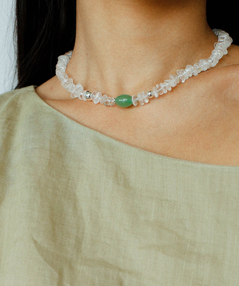 Summer Dongling Jade White Crystal Necklace gembea jewelry