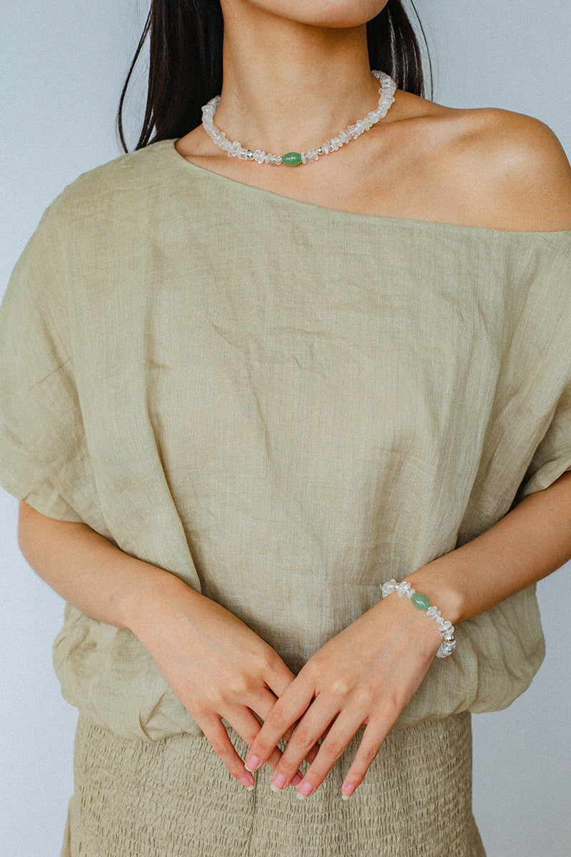 Summer Dongling Jade White Crystal Necklace gembea jewelry