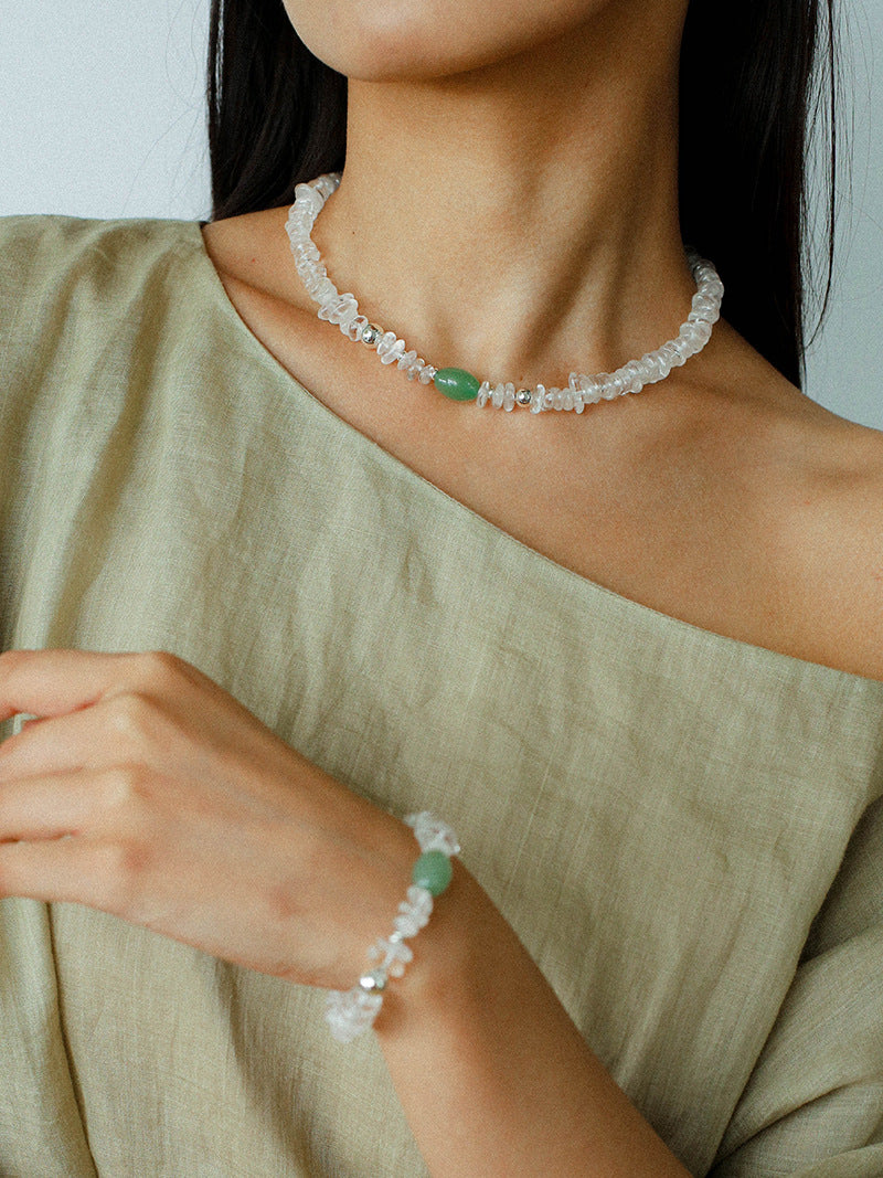Summer Dongling Jade White Crystal Necklace gembea jewelry