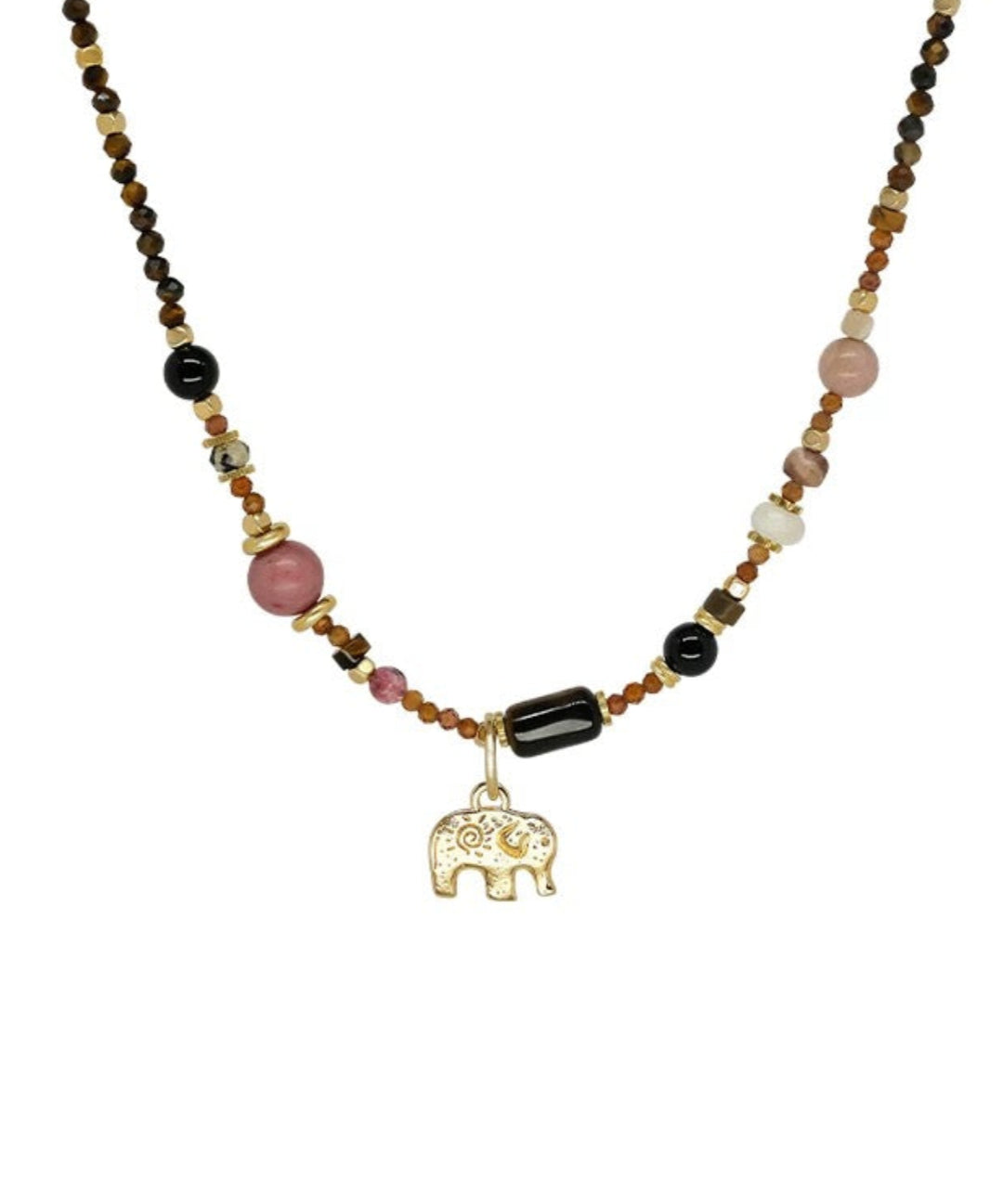 Summer Elephant Pendant Stone Beaded Necklace gembea jewelry