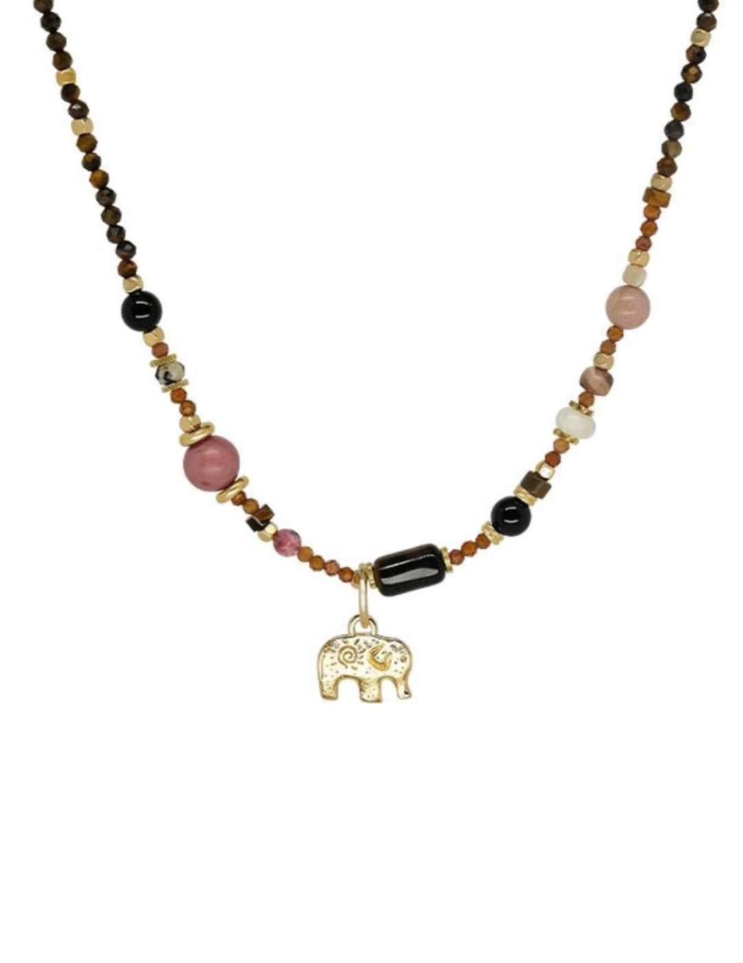 Summer Elephant Pendant Stone Beaded Necklace gembea jewelry