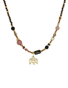 Summer Elephant Pendant Stone Beaded Necklace gembea jewelry