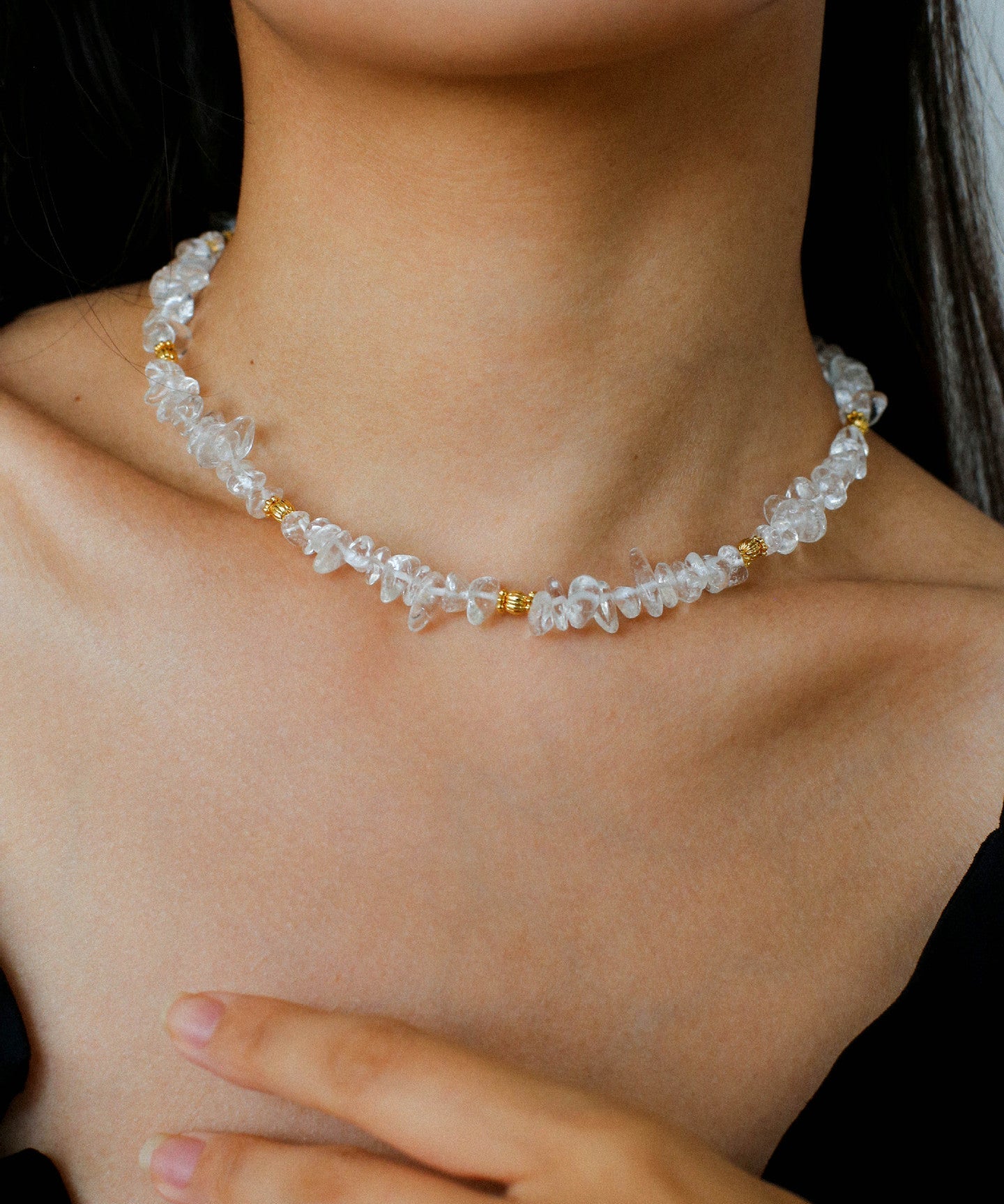 Summer Natural White Crystal Beaded Necklace gembea jewelry