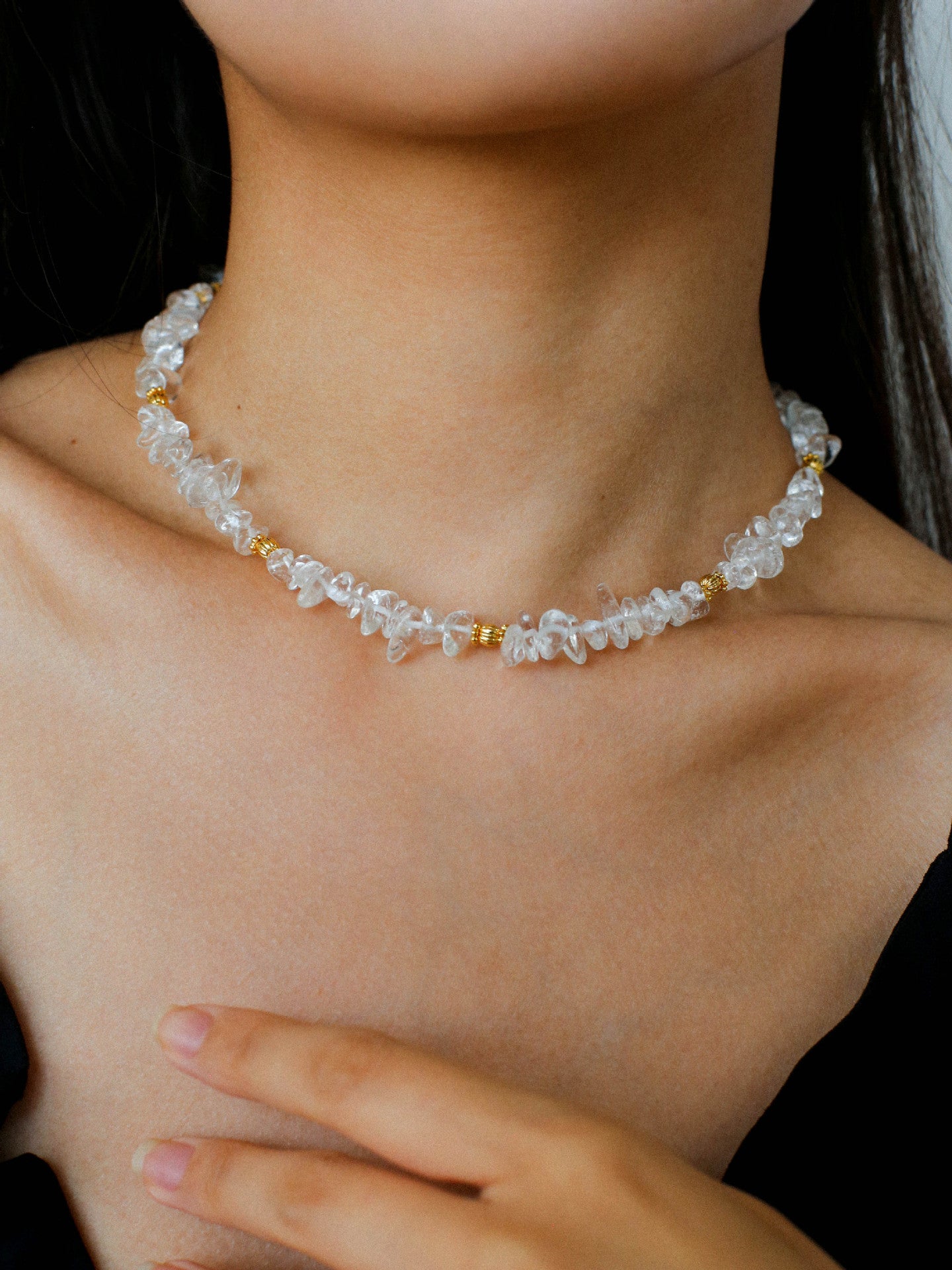 Summer Natural White Crystal Beaded Necklace gembea jewelry