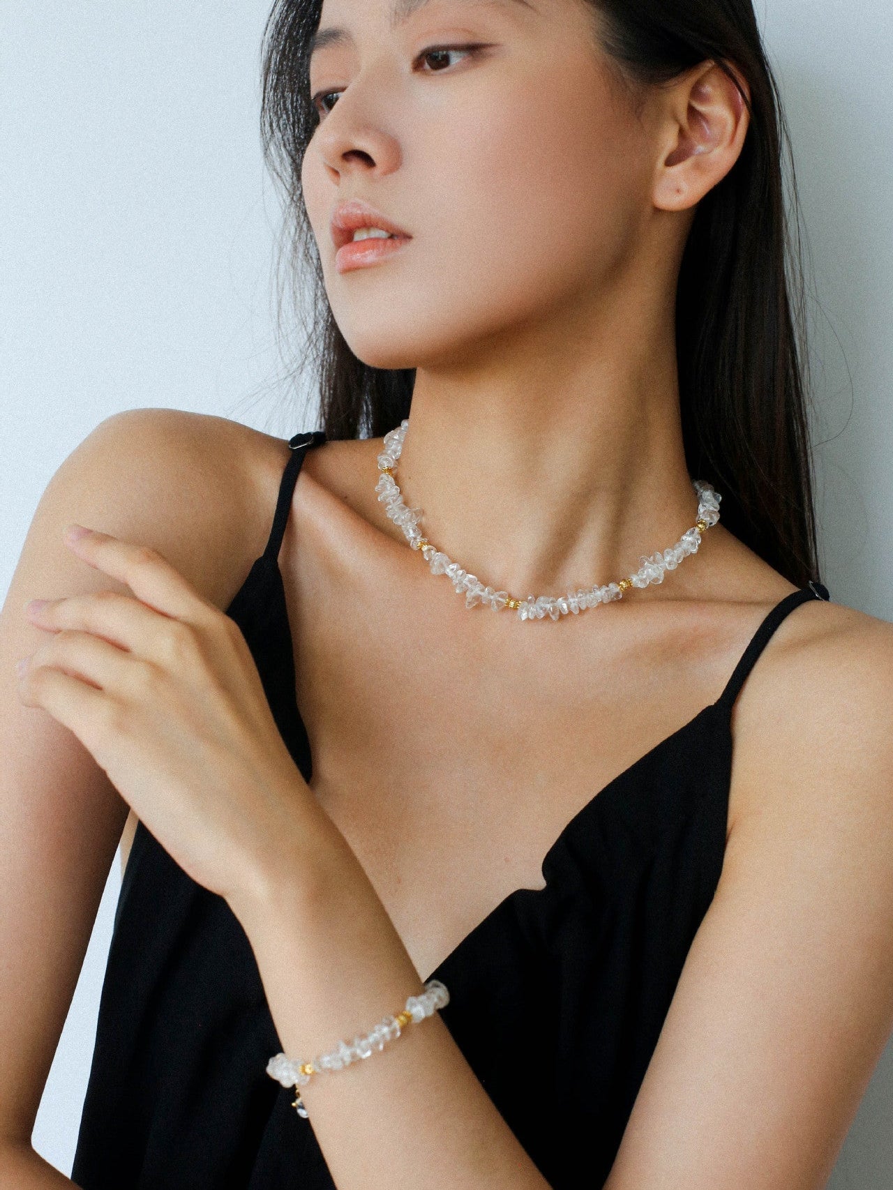 Summer Natural White Crystal Beaded Necklace gembea jewelry