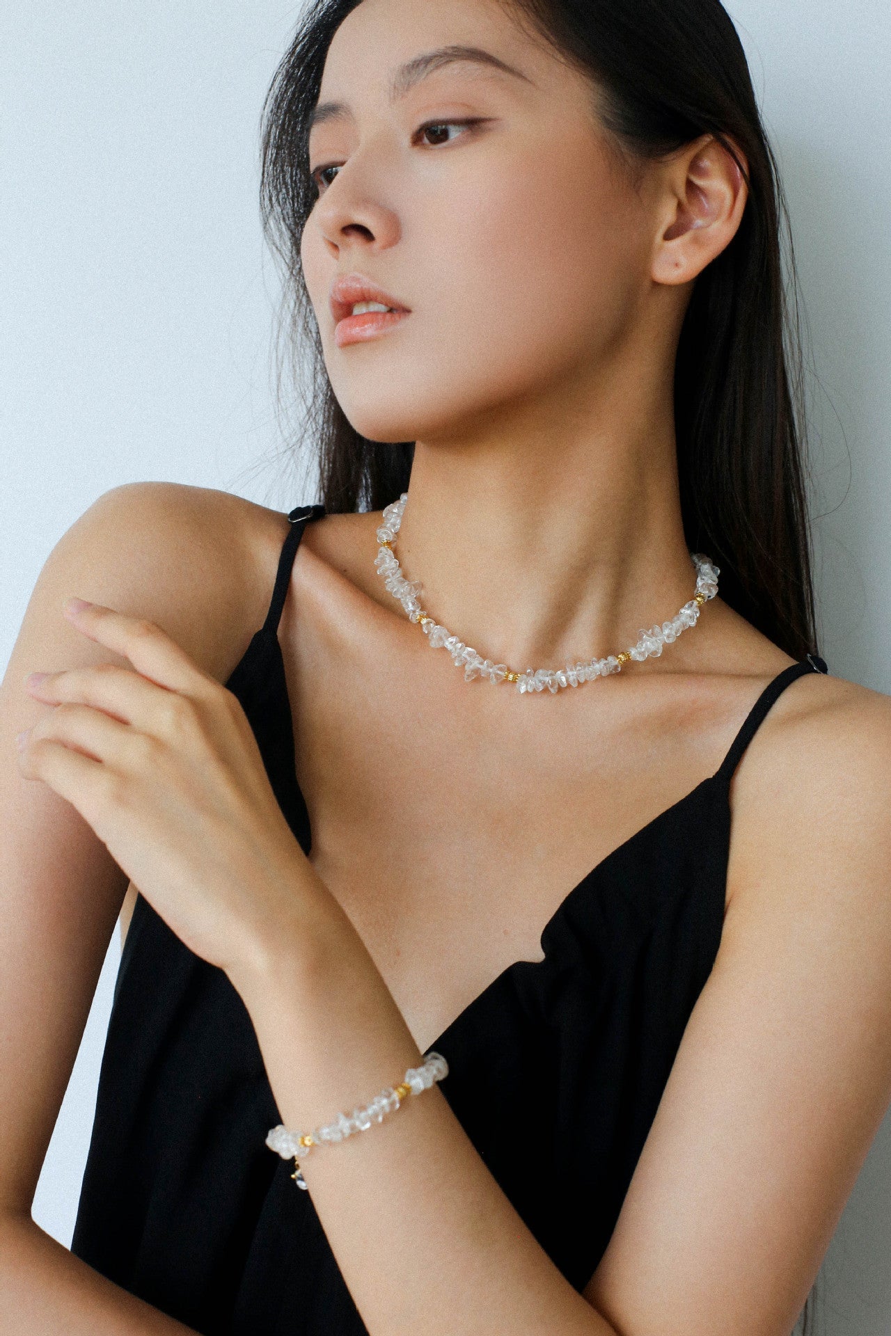 Summer Natural White Crystal Beaded Necklace gembea jewelry