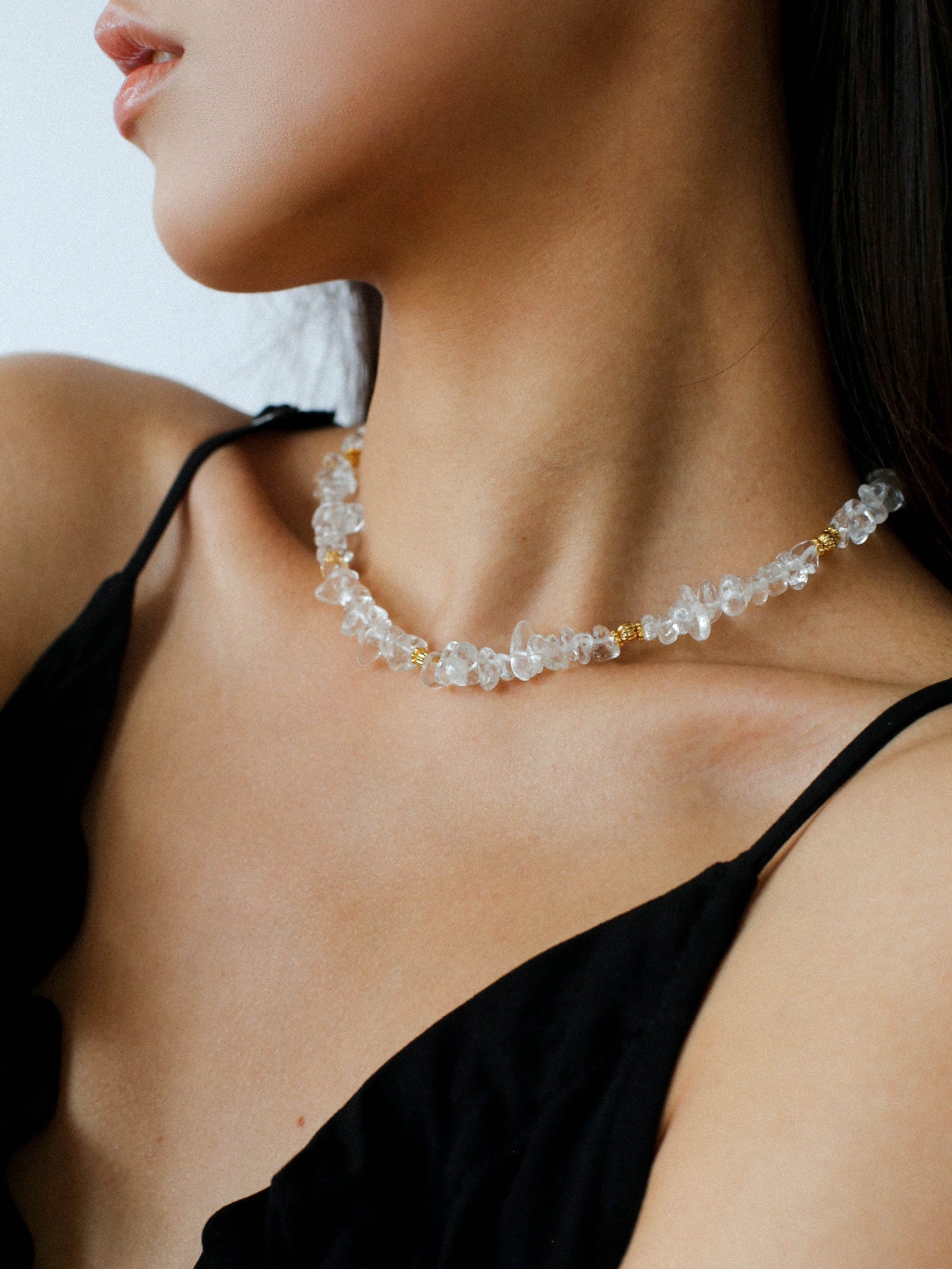 Summer Natural White Crystal Beaded Necklace gembea jewelry