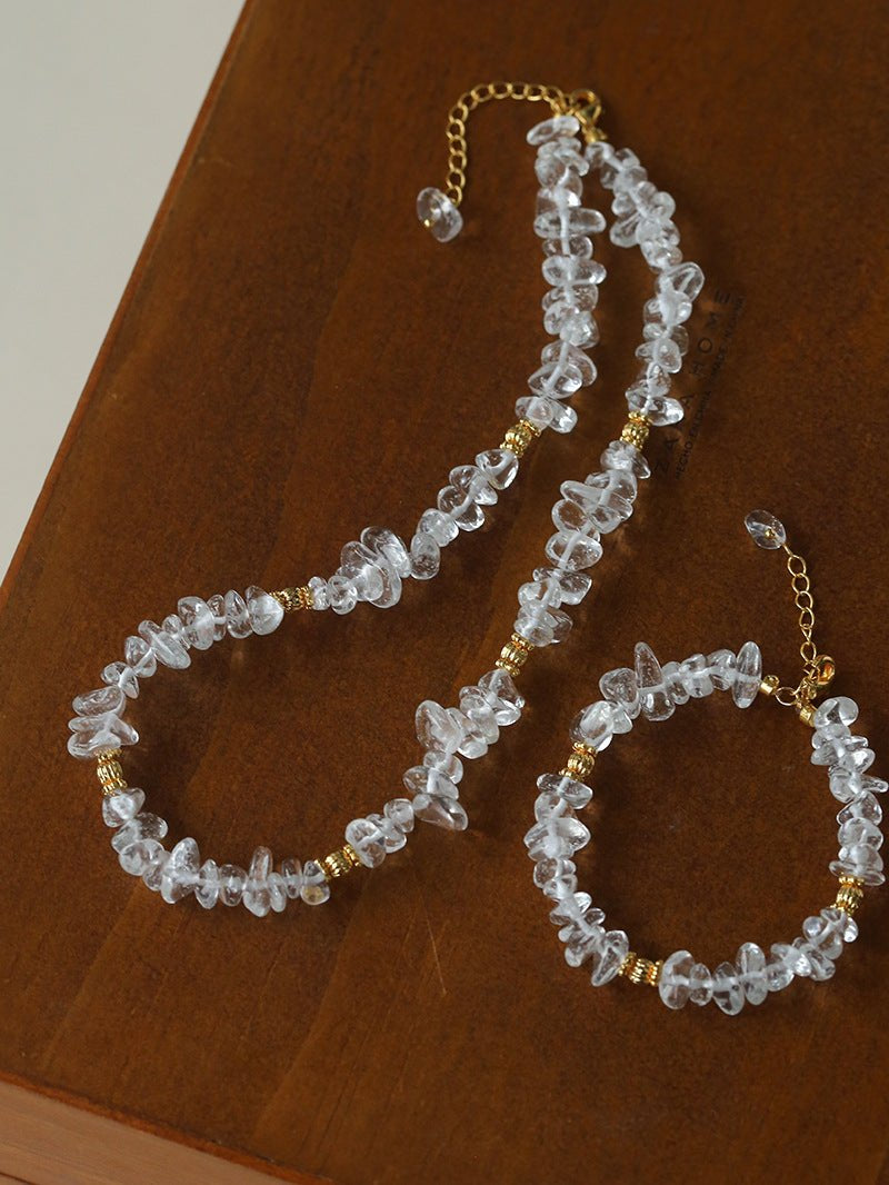 Summer Natural White Crystal Beaded Necklace gembea jewelry
