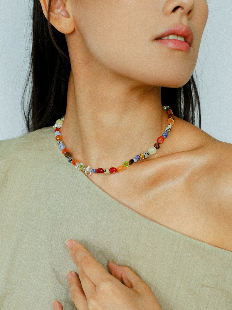 Summer Tomato Colorful Natural Stone Necklace gembea jewelry