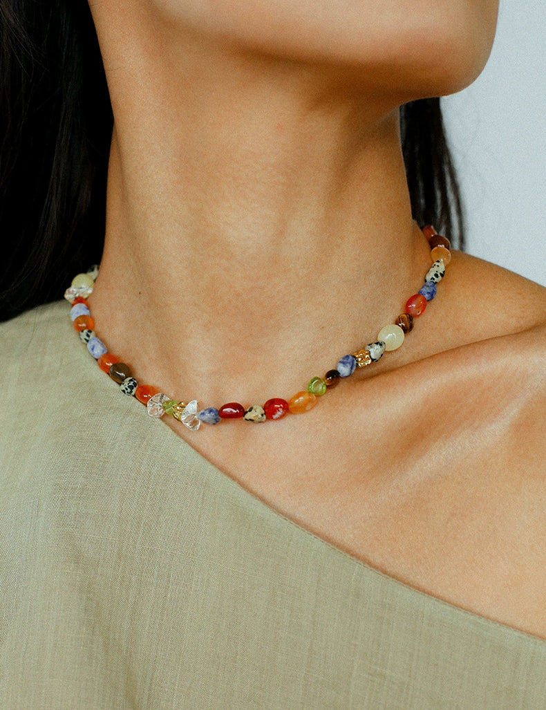 Summer Tomato Colorful Natural Stone Necklace gembea jewelry