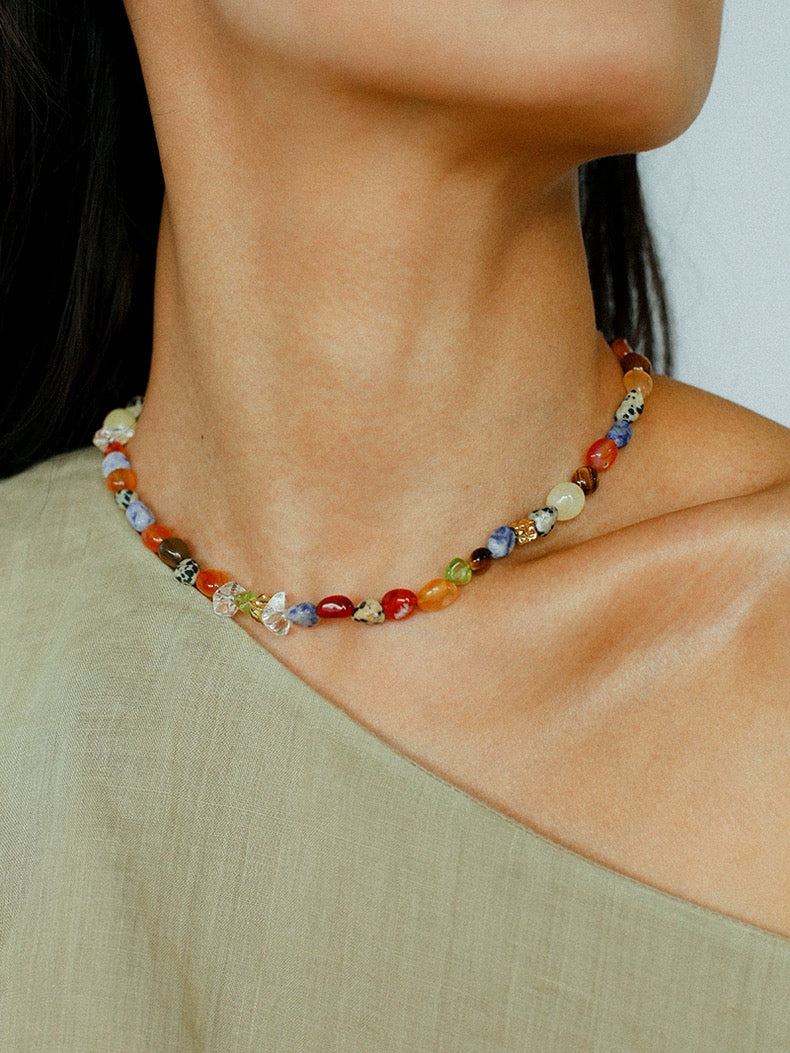 Summer Tomato Colorful Natural Stone Necklace gembea jewelry