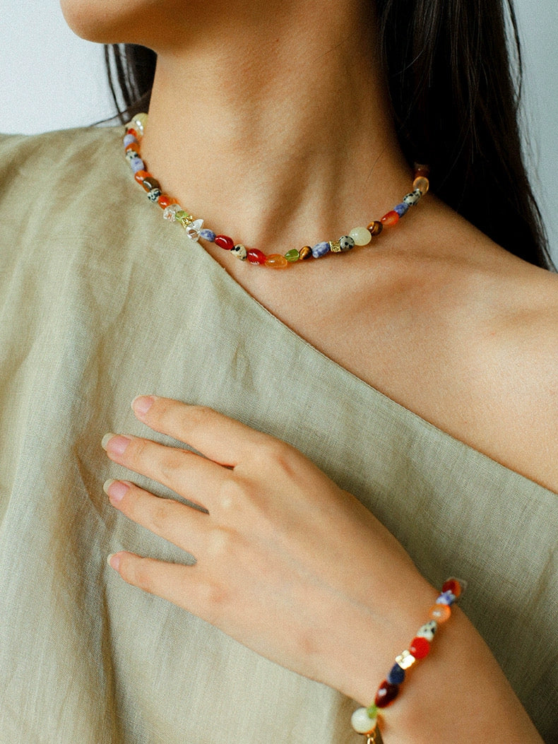 Summer Tomato Colorful Natural Stone Necklace gembea jewelry