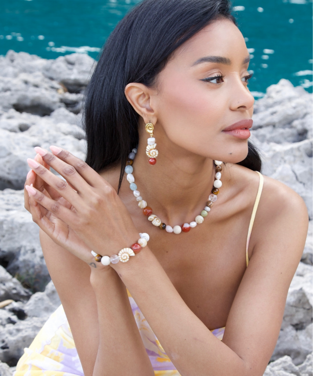 Summer Vacation Conch Shell Beaded Necklace gembea jewelry