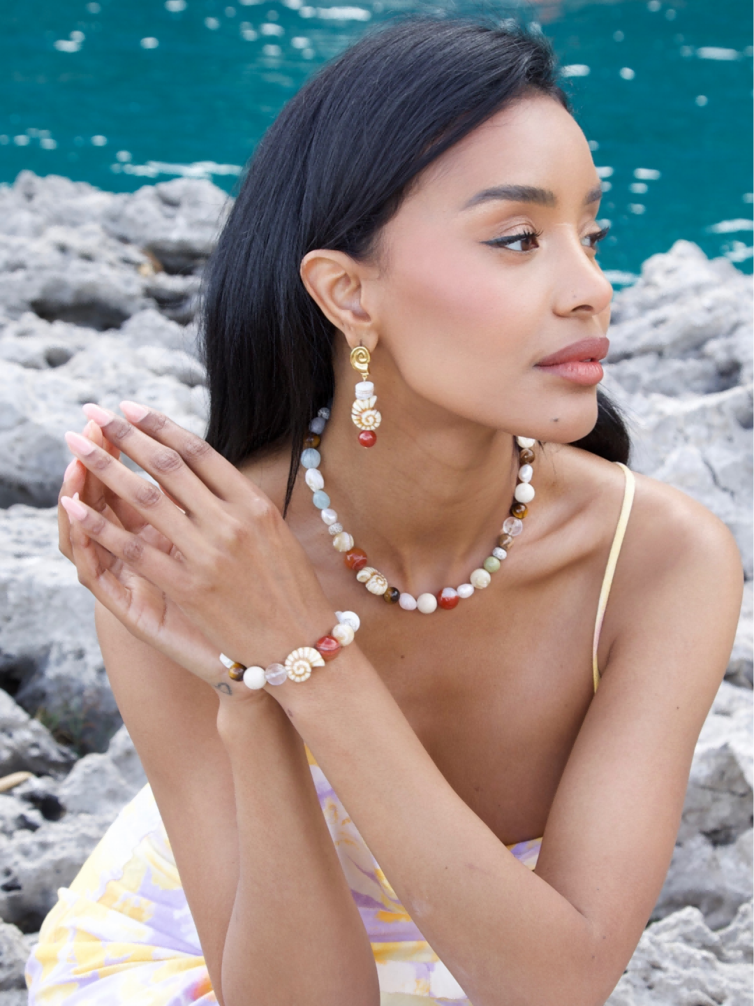 Summer Vacation Conch Shell Beaded Necklace gembea jewelry