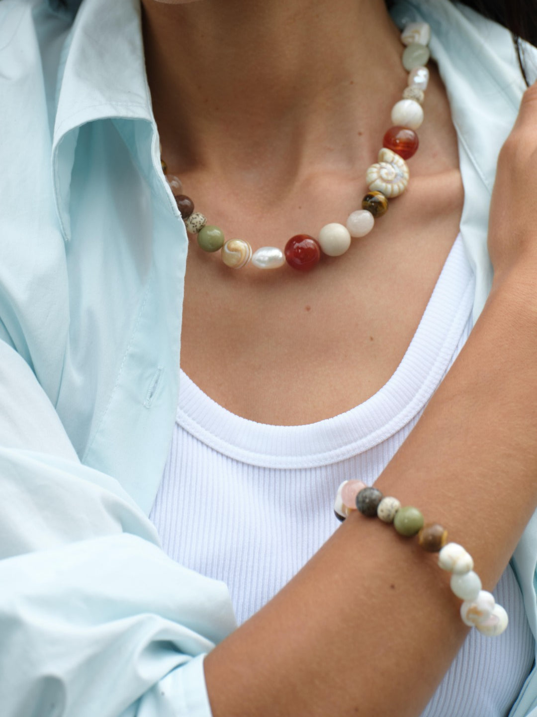 Summer Vacation Conch Shell Beaded Necklace gembea jewelry