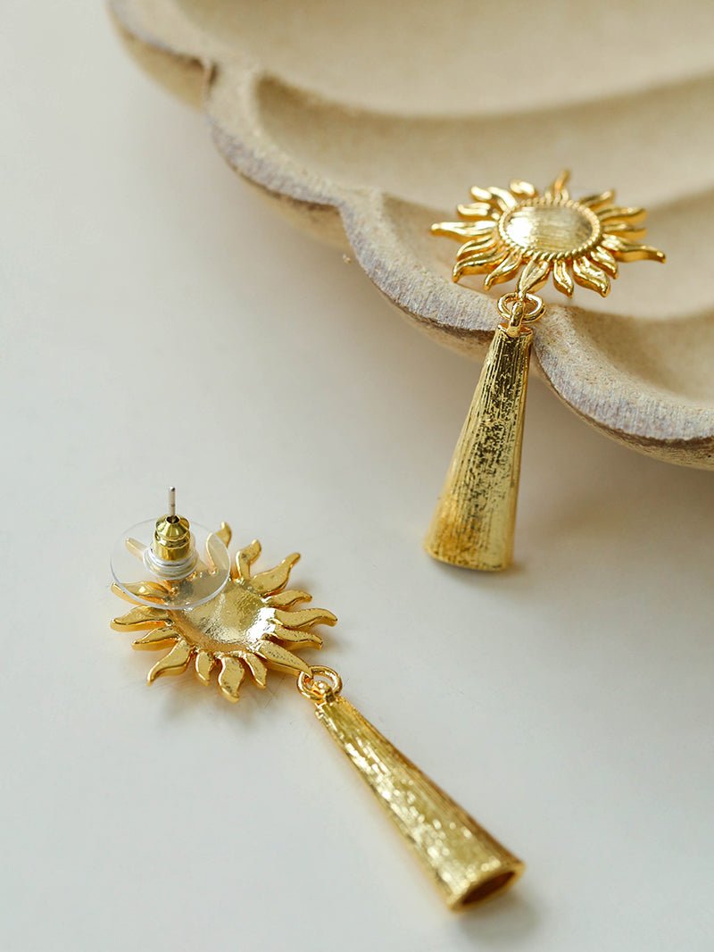 Sun Brushed Gold Silver Metal Drop Earrings gembea jewelry