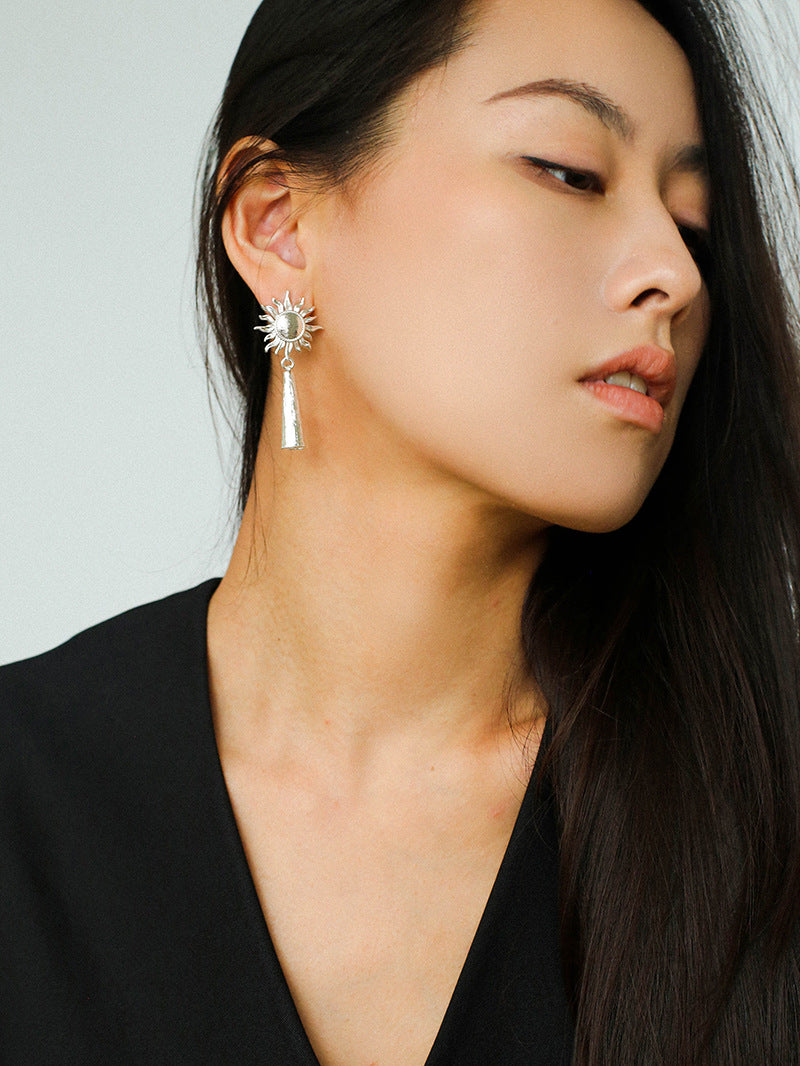 Sun Brushed Gold Silver Metal Drop Earrings gembea jewelry