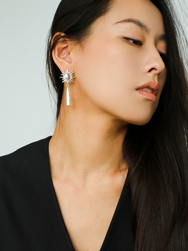 Sun Brushed Gold Silver Metal Drop Earrings gembea jewelry