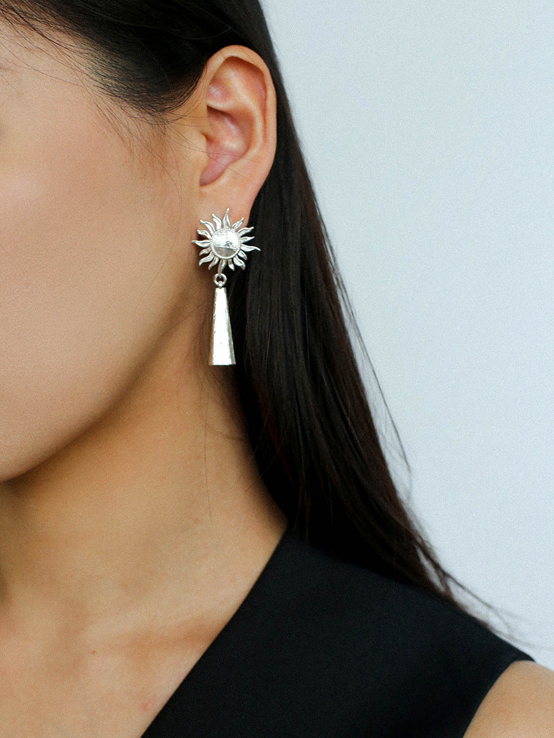 Sun Brushed Gold Silver Metal Drop Earrings gembea jewelry