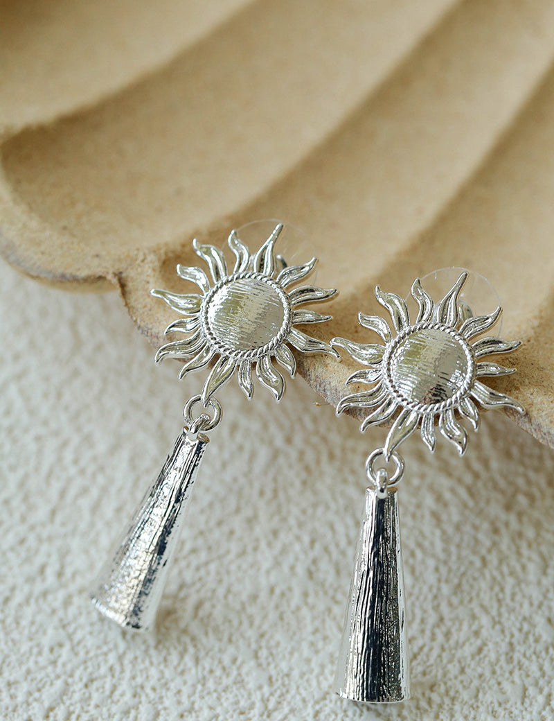 Sun Brushed Gold Silver Metal Drop Earrings gembea jewelry