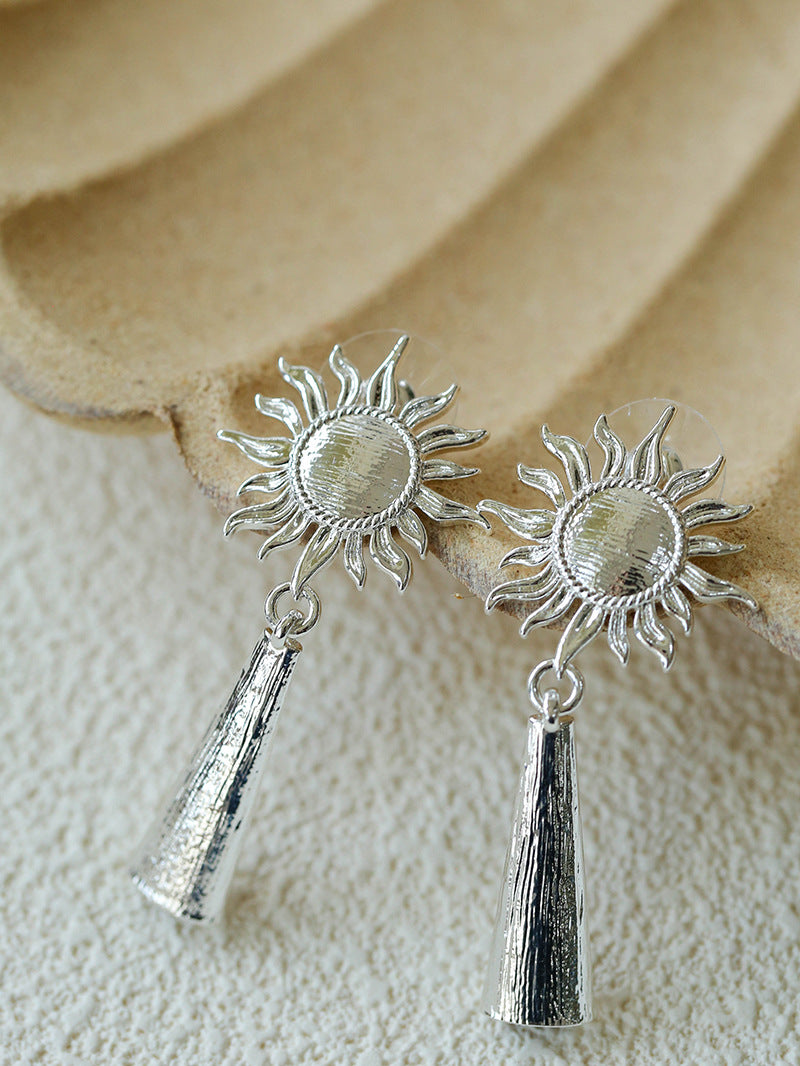 Sun Brushed Gold Silver Metal Drop Earrings gembea jewelry