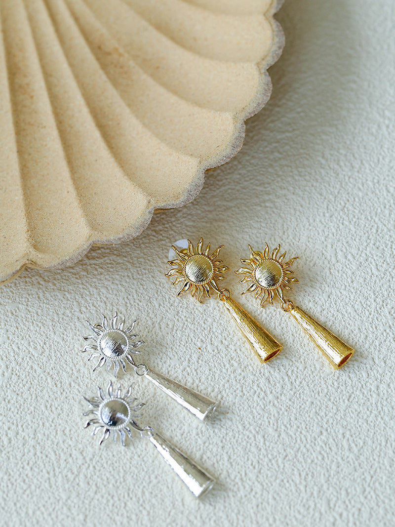 Sun Brushed Gold Silver Metal Drop Earrings gembea jewelry