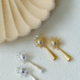 Sun Brushed Gold Silver Metal Drop Earrings gembea jewelry