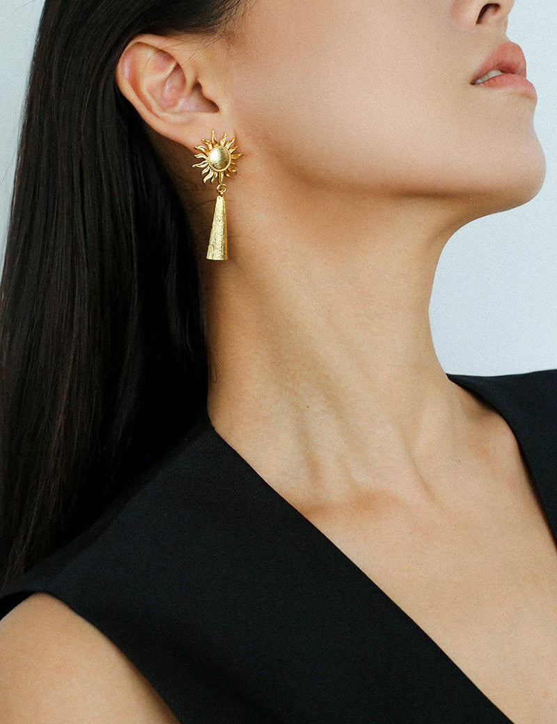 Sun Brushed Gold Silver Metal Drop Earrings gembea jewelry