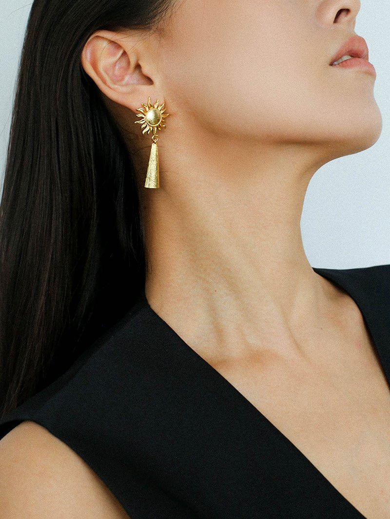 Sun Brushed Gold Silver Metal Drop Earrings gembea jewelry