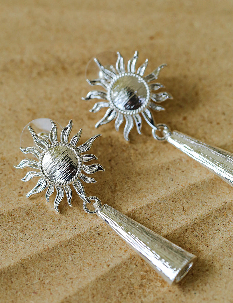Sun Brushed Gold Silver Metal Drop Earrings gembea jewelry
