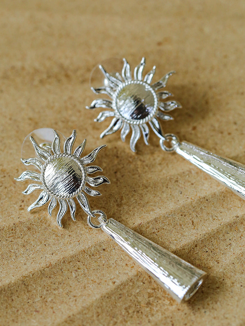 Sun Brushed Gold Silver Metal Drop Earrings gembea jewelry