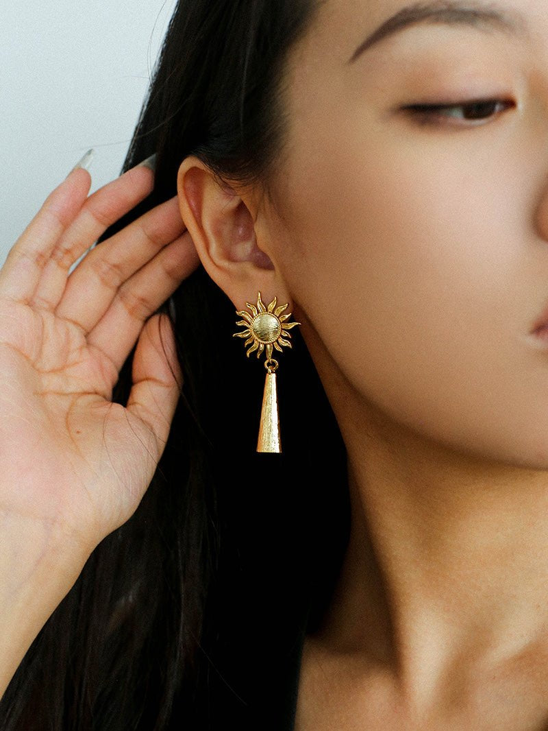 Sun Brushed Gold Silver Metal Drop Earrings gembea jewelry