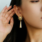 Sun Brushed Gold Silver Metal Drop Earrings gembea jewelry