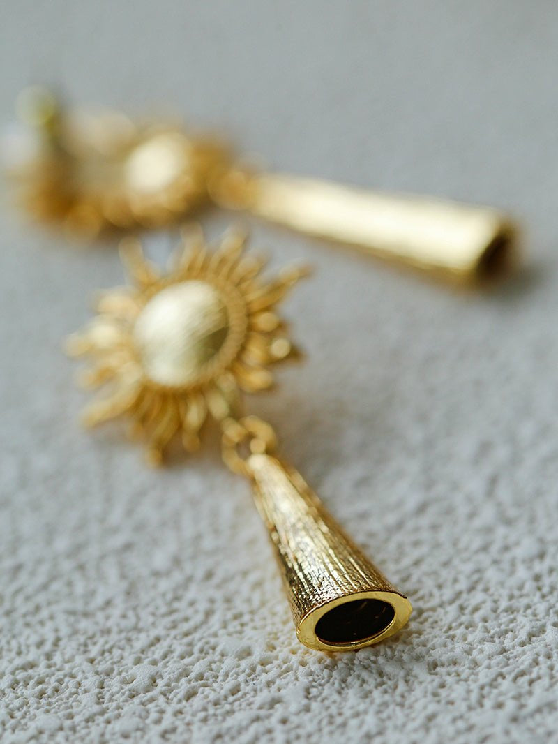 Sun Brushed Gold Silver Metal Drop Earrings gembea jewelry