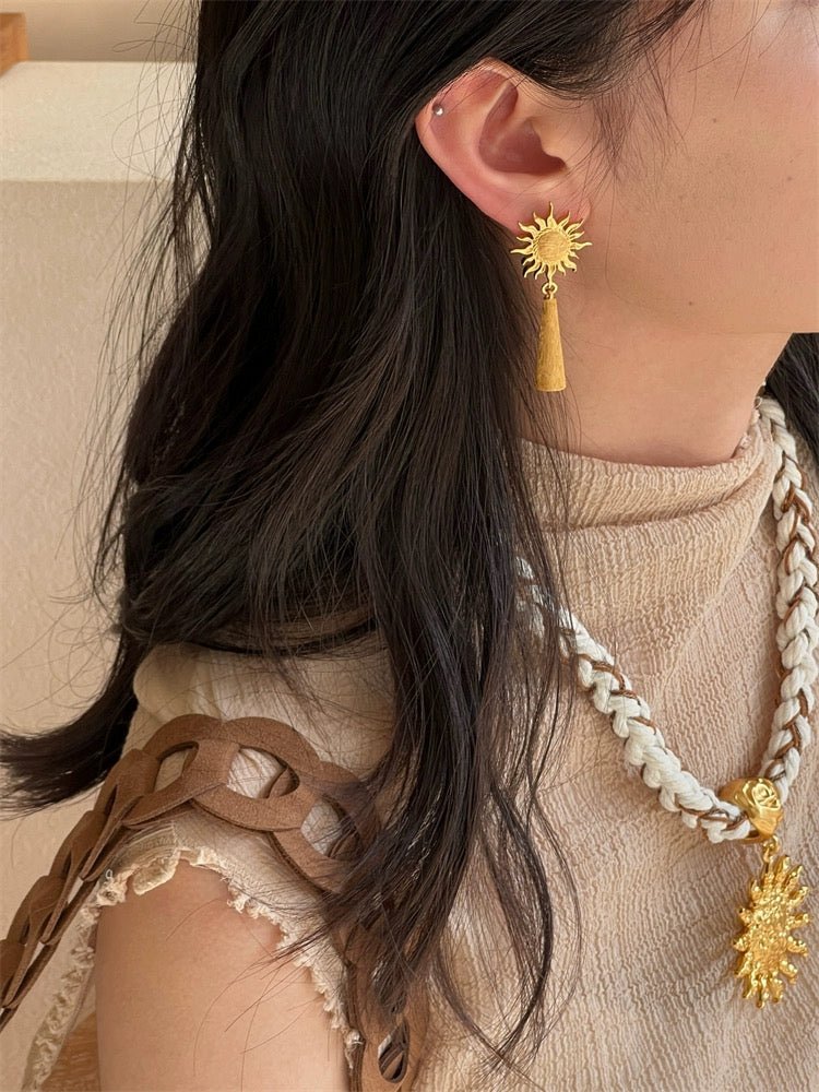 Sun Brushed Gold Silver Metal Drop Earrings gembea jewelry