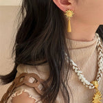 Sun Brushed Gold Silver Metal Drop Earrings gembea jewelry