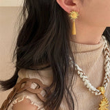 Sun Brushed Gold Silver Metal Drop Earrings gembea jewelry