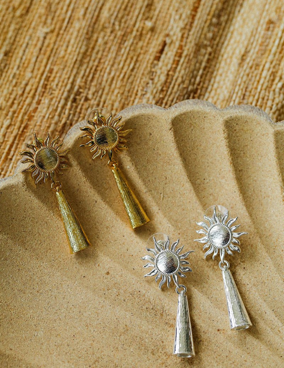 Sun Brushed Gold Silver Metal Drop Earrings gembea jewelry