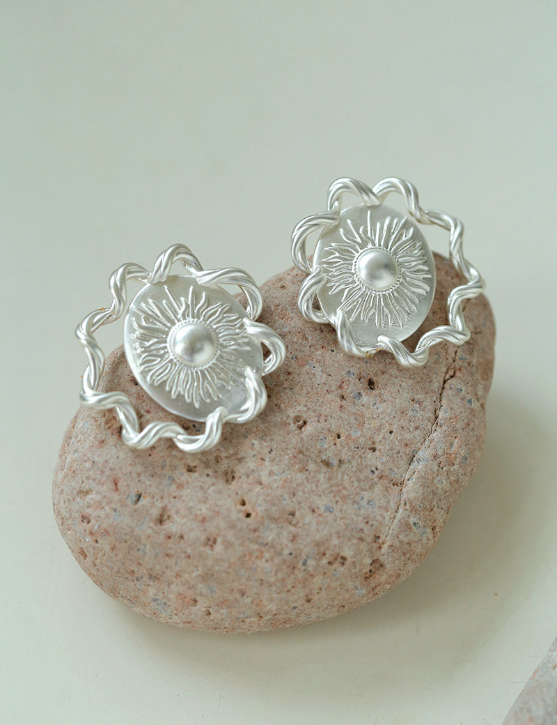 Sun Glow Bold Elegant Gold Silver Stud Earrings gembea jewelry