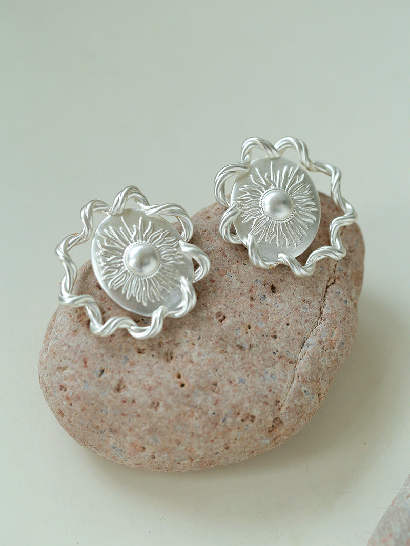 Sun Glow Bold Elegant Gold Silver Stud Earrings gembea jewelry