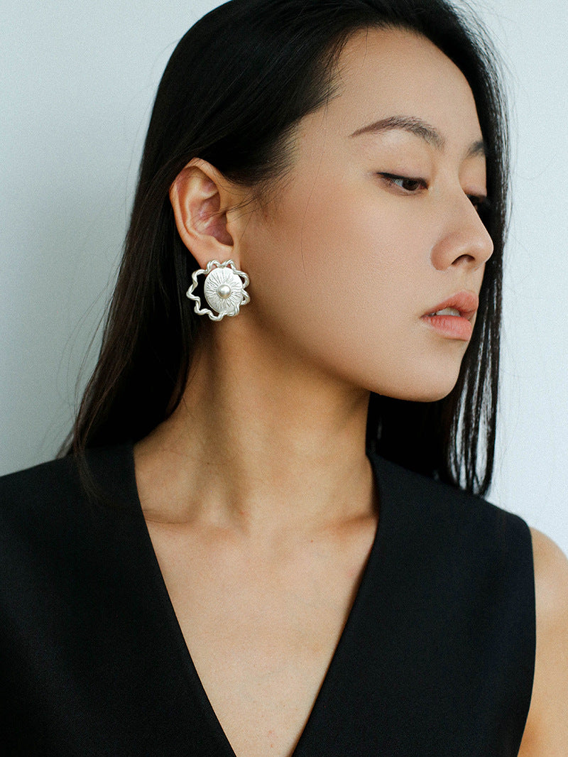 Sun Glow Bold Elegant Gold Silver Stud Earrings gembea jewelry