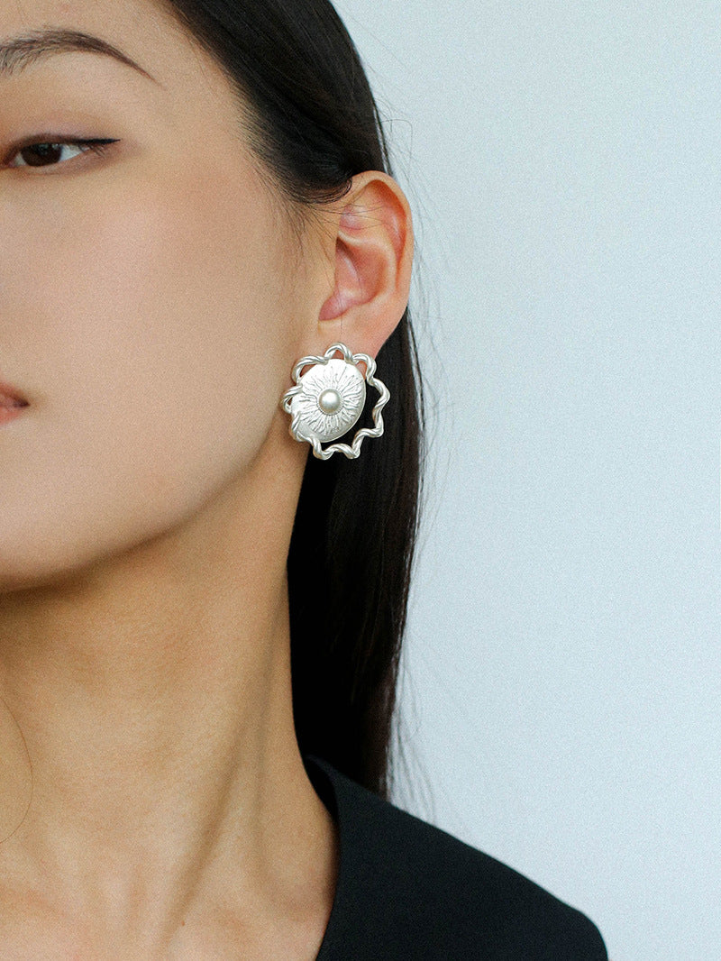 Sun Glow Bold Elegant Gold Silver Stud Earrings gembea jewelry