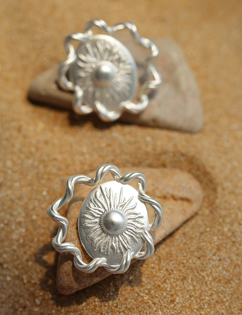 Sun Glow Bold Elegant Gold Silver Stud Earrings gembea jewelry